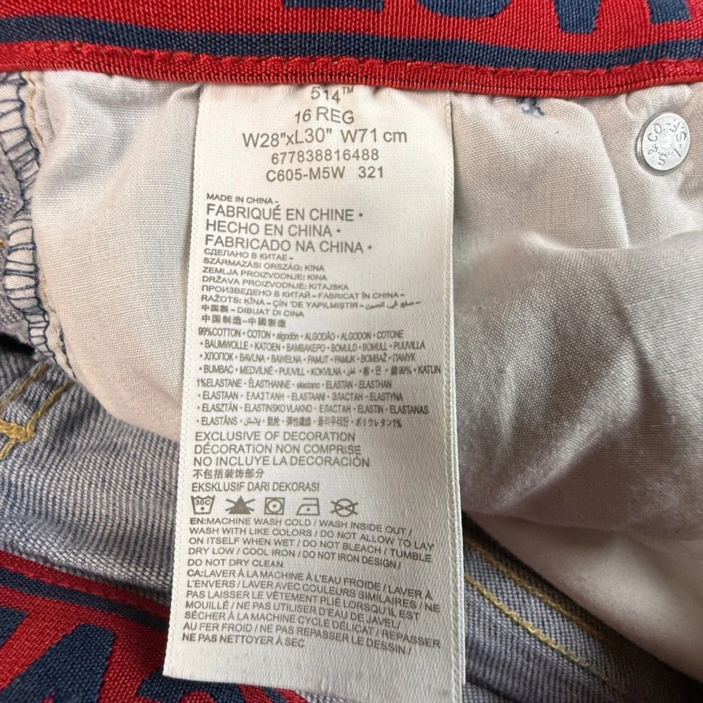 Levis 514 Straight Fit Jeans Kids Size 16 Regular Light Wash Denim 28x30